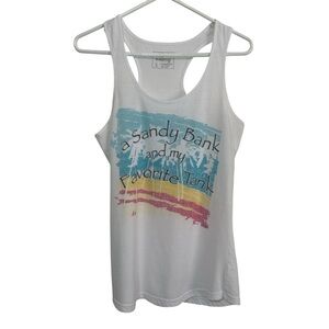 Kinetic "A Sandy Bank and My Favorite Tank" Tropical Graphic Racerback Tank Top